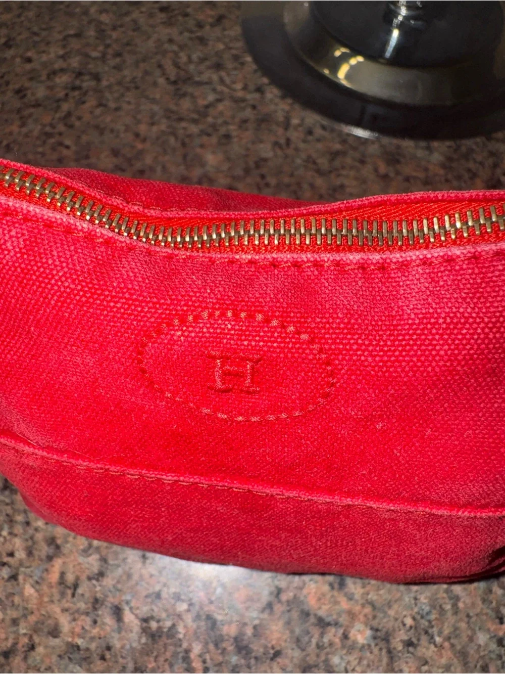 Hermès Bolide Cotton Canvas Cosmetic Pouch - Red ✅AUTHENTIC✅